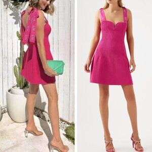 NWT Aje Amber Knit Shoulder Tie Mini Dress Medium/US6 Fuschia Pink Knit Party